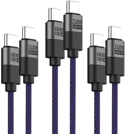 [3 pezzi]Cavo USB C 240 W, cavo di ricarica rapida da USB C a USB C, Nylon intrecciato Type-C Compatibile con iPhone 15 Pro Max, Samsung Galaxy S24/A16/A34/A05, Per iPad Pro, MacBook, Tablet (1.2m)