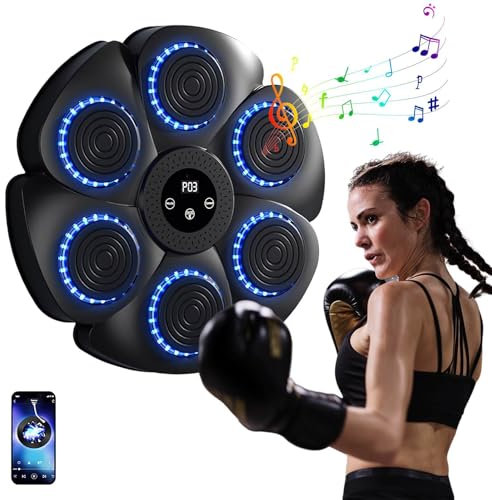 EagerMinds Machine de Boxe Musicale Adulte et Enfant, 9 Modes de Vitesse Cible Boxe Mural Musique avec Comptage Automatique, LED Machine De Boxe Musicale,Bluetooth Music Boxing Machine (Black)