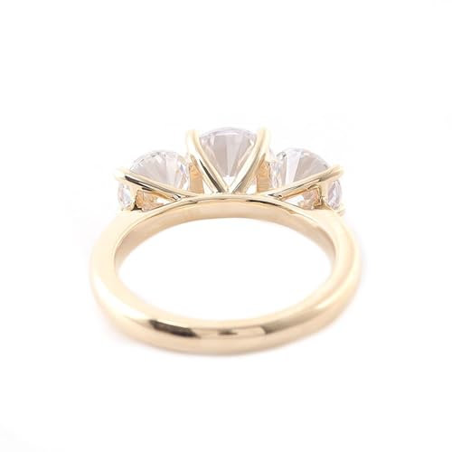 Skcess Goldring Damen 585 Echtgold 14K Rings Weiß Moissanit Runden, Verlobungsring Damen mit 3 Runden Moissanit Ringe Frauen Größe 66 (21.0)