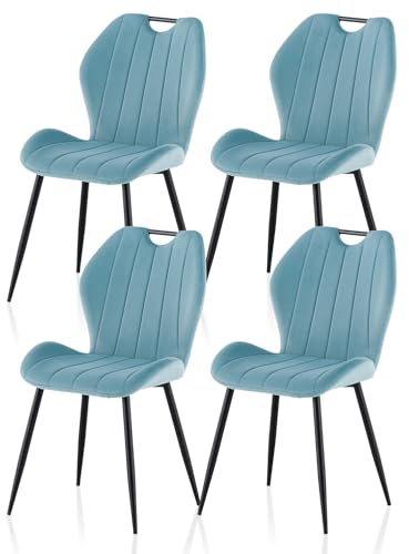 TUKAILAI Esszimmerstühle 4er Set aus Samt, Küchenstuhl Polsterstuhl Wohnzimmerstuhl mit Polster-Rückenlehne und Metallbeine, Stühle Sessel für Esszimmer Wohnzimmer Küche Schlafzimmer, Hellblau