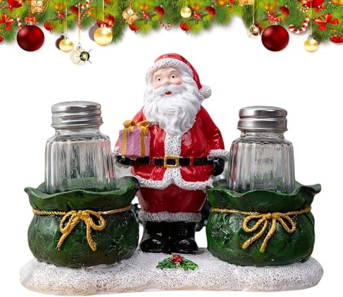Pcingsia Salero y pimentero de Navidad | Coctelera transparente con bandeja, bonito recipiente de condimentos, dispensador de azúcar decorativo para cocina