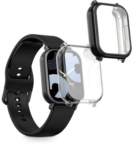 kwmobile Case Compatible with Xiaomi Redmi Watch 5 Lite Case - 2x TPU Silicone Fitness Tracker Cover - Transparent/Black