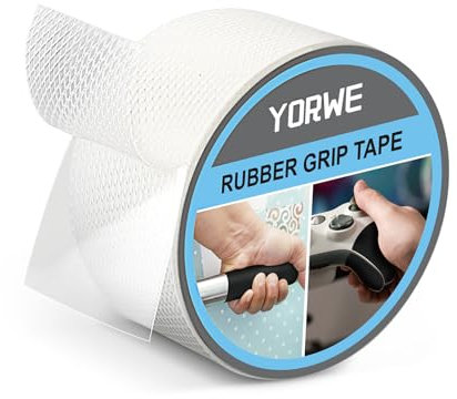Yorwe Rubber Grip Tape, Ultra-Thin Strong Adhesive Anti-Slip Waterproof Heat Resistant Wear-Resistant Cushion Pad, Making Handles or Contact Surfaces Safer, with Grip and Comfort (Clear, 5CM x 3M)