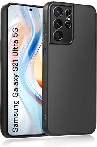 Handyhülle für Samsung Galaxy S21 Ultra 5G Hülle, Upgraded Kameraschutz, Stoßfest Kratzfest, Fingerabdruck, Anti-Rutsch Fallschutz Schutzhülle, Unterstützt kabelloses Laden für S21 Ultra (Schwarz)
