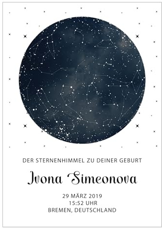 A&M ArtfulDesign Personalisierte Sternenkarte, Geburts-Sternenhimmel Poster, Sternenhimmel am Tag der Geburt, Hochzeit, Personalisierte Poster, Geschenk, Geburtstag, Jubiläum