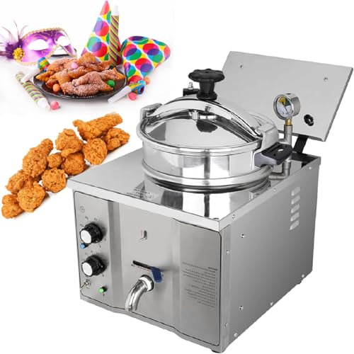 Friggitrice Da Banco, Friggitrice Da Banco 16L Grande Friggitrice Elettrica Con Scarico Dell'Olio E Timer, Friggitrice Con Cestello E Coperchio In Acciaio Inox Friggitrice Da Banco,220V