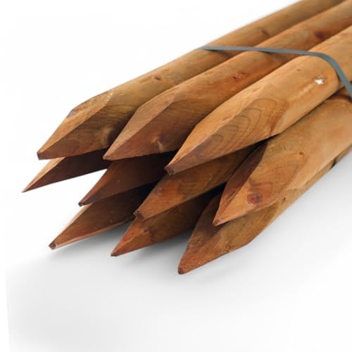 10 Stück Set imprägnierte Braune Rundholzpfähle 4,6 cm Durchmesser – Verschiedene Längen und Stärken – Ideal als Zaunpfähle, Pflanzpfähle oder Baumpfähle (150 cm Länge)