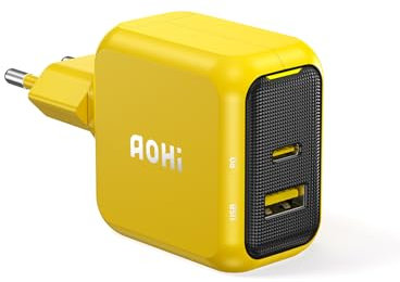 AOHI Magcube Cargador USB C 67W GaN+ PD,Bloque de cargador rápido, diseño compacto, compatible con MacBook Pro/Air, iPad Pro, Galaxy S22/S21, iPhone serie 15/16, amarillo