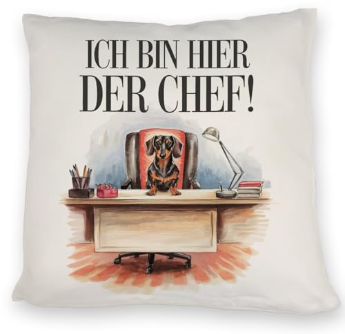 speecheese Ich Bin Hier der Chef Kissen Dackel auf Bürostuhl Lustiges Dackel-DekoKissen für Tierliebhaber