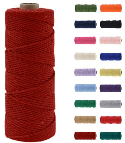 MORAINJAY 3mm Macrame Cord,100m Natural Cotton Macrame Rope,Wine Red Macrame Cotton Cord Twine Rope Craft String Without Chemicals for DIY Crafts,Macrame Art,Gift Wrapping,Christmas Wedding Decor