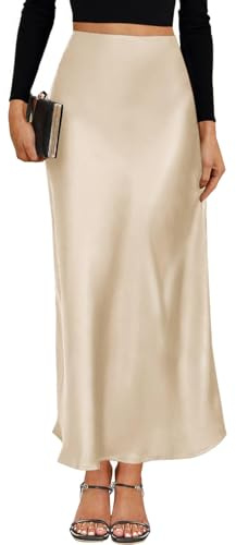 VividMosaic 2025 Women's High Waisted Satin Long Skirt | Hidden elastic waistband, A-line, flowy hem, print, cocktail, wedding guest, party, elegant casual outfit