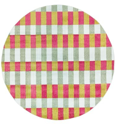 RugVista Flor, Teppich, Moderne Teppiche, Ø 200 cm, Rund, Niedriger Stapel, Wohnzimmer, Schlafzimmer, Nur chemische Reinigung, Oeko_tex_100, Rosa/Grün