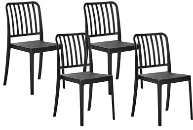 Beliani Set of 4 Garden Dining Chairs Armless Stacking Weatherproof Plastic Black Sersale