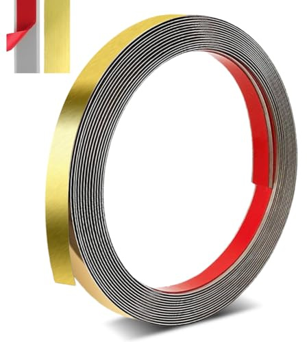 Self-Adhesive Gold Stainless Steel Trims, 8 m x 20 mm, Waterproof Metal Strips for Peel and Stick, Stainless Steel Self-Adhesive Trims for Wall, Door, Furniture, Mirror Frame, Car, Ceiling, Fireplace