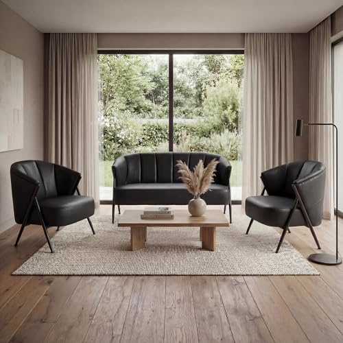 Mendler Wohnzimmer-Set HWC-P30 Metall - schwarz