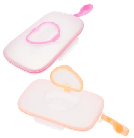 ARTIBETTER 2 pièces Boîte à Lingettes Portable avec Couvercle Pratique Rangement Léger et Résistant pour Lingettes Organiseur Compact pour Voyage et Poussette Blanc Rose et Blanc Orange