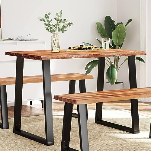 HETFTJN Kleiner Esstisch 110 x 70 cm mit Baumkante aus Akazie Massivholz & U-Bein Stahl Gestell Modernes Design Robust und Langlebig für Küche Esszimmer Balkon und Wohnzimmer