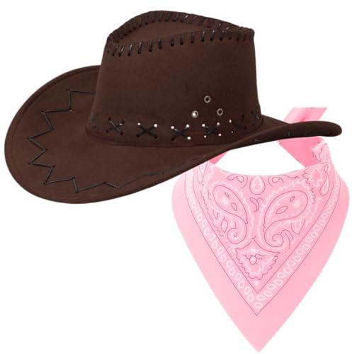 Cowboyhut Set mit Halstuch – Farben & Farbkombinationen frei wählbar – Cowboy Hut für Damen & Herren – Party, Karneval, Wild West & Fasching – verschiedene Hut- & Tuchfarben