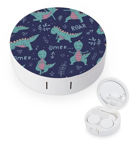 fkgvwo Contact Lens Case Green Dinosaurs Contact Lens Holder Box Container Soak Storage Kit