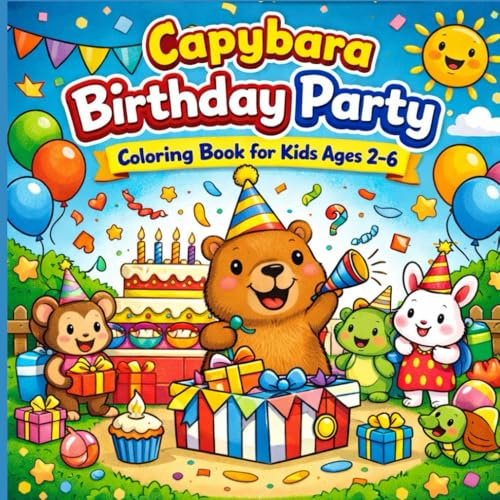 Capybara Birthday Party Coloring Book for Kids Ages 2–6: 40 Big & Easy Party-Themed Coloring Pages Featuring Cakes, Balloons, Games, Gifts, and Happy ... (My First Capybara Coloring Books, Band 9)