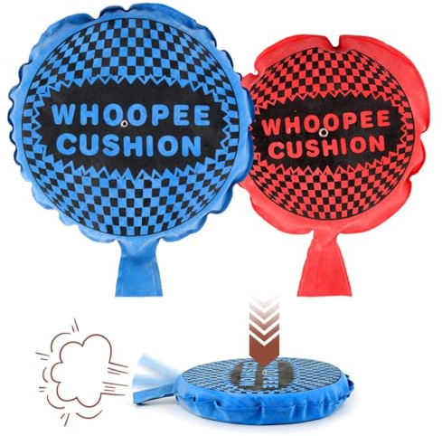 AEUXZA Juego de 2 Cojines de Pedos (Rojo y Azul), Cojín Autohinchable en 2 Tamaños (15cm y 9cm), Artículo de Broma para Fiestas y Santos Inocentes, Sonido Fuerte y Realista