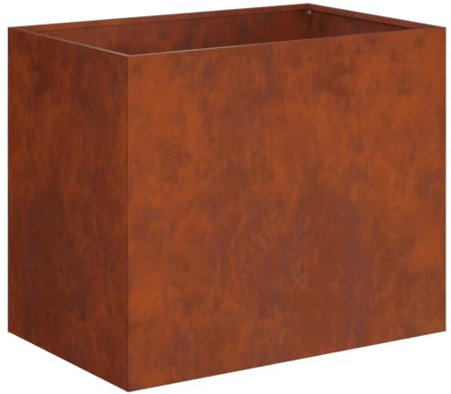 vidaXL Cache-Pot de Jardin Rouillé 60 x 40 x 50 cm Acier patiné, Vase de Jardin Moderne, Rectangulaire, Résistant aux Intempéries, Idéal pour Fleurs et Plantes