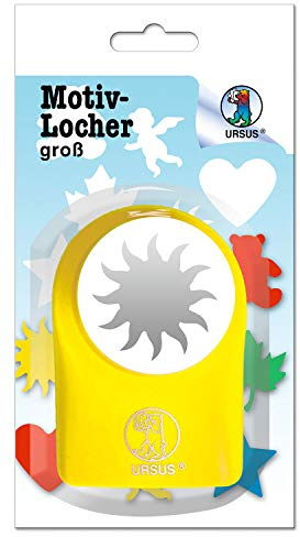 Ursus 19540005 - Motivlocher groß, Sonne, aus gelbem Kunststoff mit Metallstanze, Durchmesser ca. 38,1 mm, für Papierqualitäten von 160-220 g/qm, mit Druckknopffunktion für eine einfache Handhabung