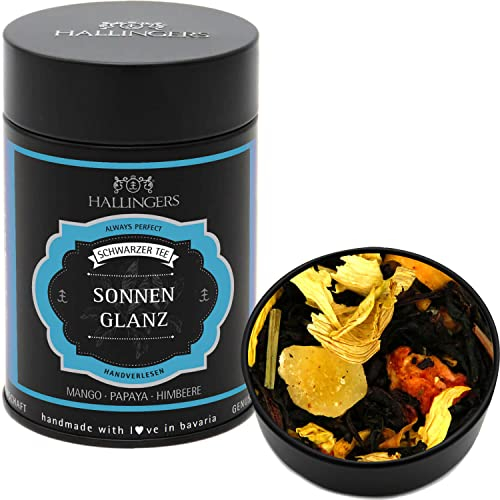 Hallingers Sonnenglanz - Loser Schwarz-Tee mit Mango, Papaya & Himbeere (Dose) - Geschenkideen Weihnachten & Geschenke Adventskalender | Geburtstag Glückwunsch Genesung Danke Freundschaft