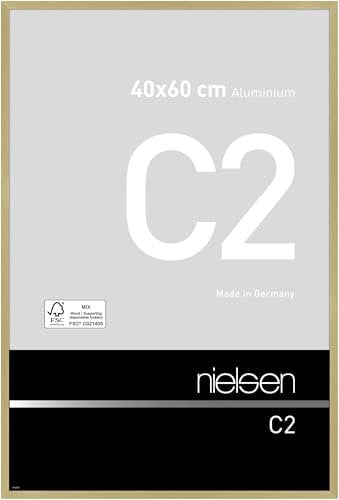nielsen Bilderrahmen, 40 x 60 cm, Aluminium, Gold matt, Posterrahmen zum Aufhängen im Hoch- & Querformat, Echtglas, C2
