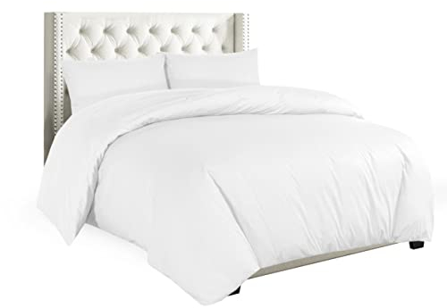 Sapphire Collection Plain Duvet Cover With Pillow Cases Non Iron Percale Quilt Cover Bedding Bedroom Set (Double, White)