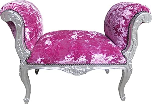Casa Padrino Barock Schemel Hocker Pink Velour/Silber - Sitzbank - Möbel Antik Stil
