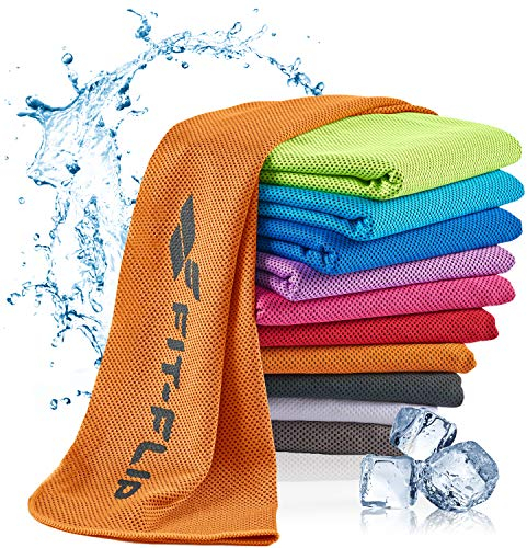 Fit-Flip Kühlendes Handtuch - Ice Cooling Towel und mikrofaser Kühltuch – kühlende Handtücher für Nacken und Hals - Airflip cool Towel für Fitness und Sport - Kühlhandtuch (orange, 120x35cm)