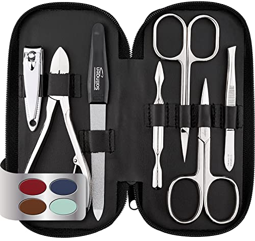 marQus Maniküre Set Herren und Damen 7 Teile mit Nagelzange Solingen Made in Germany für Hand- und Fußpflege - Echt Leder Etui handlich und weich