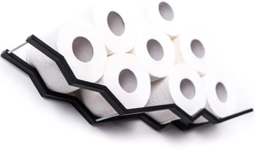 Étagère de décoration de salle de bain pour papier toilette, étagère de salle de bain, étagère décorative en bois pour papier toilette en zigzag (noir)