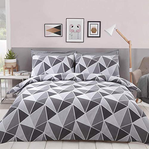 Rapport Home MyHome Geometrische Bettwäsche Set Grau, 1 x King Bettbezug (230 x 220 cm) mit 2 x Kissenbezüge (50 x 75 cm)