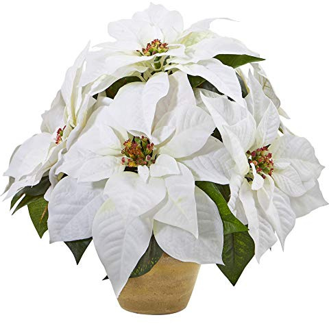 Nearly Natural A1060 33 cm Künstliche Keramikvase, Weihnachtsstern, Weiß