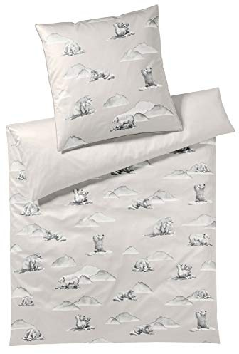 elegante Mako-Satin Bettwäsche Eisbär Natur 1 Bettbezug 135 x 200 cm + 1 Kissenbezug 80 x 80 cm
