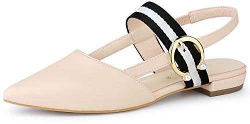 Allegra K Women's Pointed Toe Slingback Flat Court Shoes Khaki 5.5 UK/Label Size 7.5 US