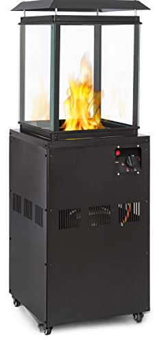 Blumfeldt Terrassenheizer, Outdoor-Gasheizstrahler, Heizpilz Gas für Terrasse, Garten & Balkon, Terrassen-Heizer mit Elektrischer Zündung, 360°Flammen-Blick, Gas-Heizstrahler mit Bodenrollen