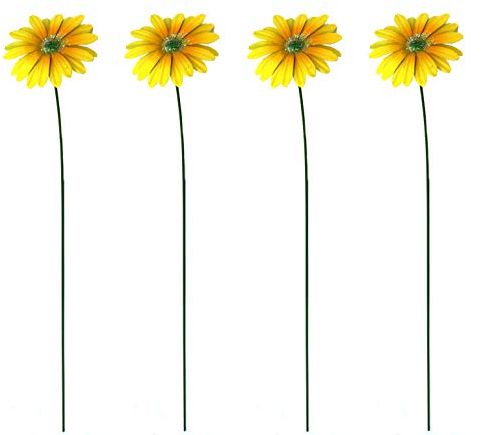DARO DEKO Metall Garten-Stecker Gerbera gelb 56cm 4 Stück
