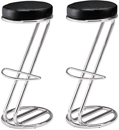 pemora | Barhocker Z Form 2-er Set Zeus/Zeta Barhocker Z Design verchromt Kunstleder schwarz