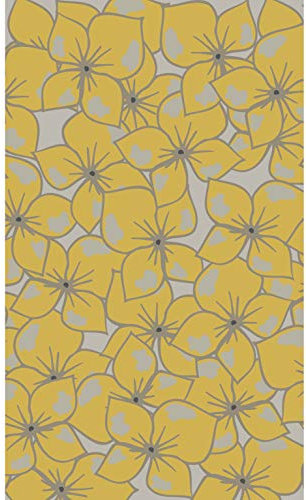 PLAGE Papier peint intissé motif fleur de capucine jaune sur fond gris, 250 cm X 150 cm, panoramique.
