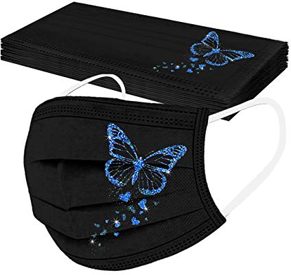 Lulupi 10 Stück Damen Einweg Mundschutz mit Motiv Schmetterling Mund und Nasenschutz Schwarz Einmal Mundschutz Halstuch Bandana Maske