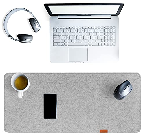 Felt Desk Pad Office Desk Mat Extra Large Gray Mouse Pad Non-Slip Desk Protector Mats Gaming Mouse Pad Keyboard and Mouse Mat Laptop Keyboard Cover (Light Grey, 90×40cm)