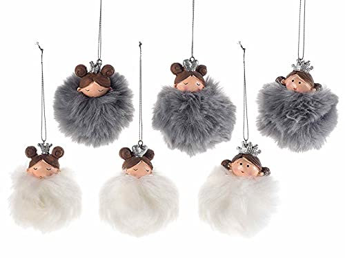 Weihnachtsengel zum Aufhängen aus Keramik mit Kunstfell, Set mit 12 Weihnachtsengeln, Dekoration für den Weihnachtsbaum und das Haus