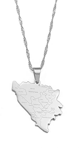 HUYUEXIN Bosnien Und Herzegowina Karte Anhänger Halskette - Country Umriss Ethnischer Stil Hip-Hop Schmuck, Stadt Name Druck Charm Dünne Kette, Frauen/Mädchen/Männer Unisex