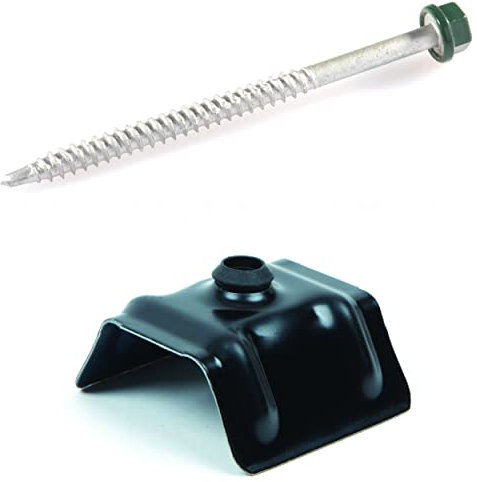 LAURENT FIXATION Viti per vasca in acciaio e cavalletto, 25 kit di fissaggio per piastrelle ondulate, pronte da appendere, 6,5 x 100 mm+cavaliere RAL7016, testa esagonale autoperforante impermeabile