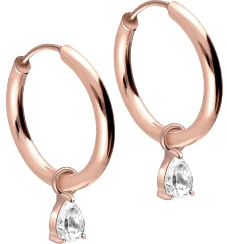 FILANGO 1 Paar Ohrringe Chirurgenstahl Ohrclicker Creolen EINGEFASSTER KRISTALLTROPFEN - Roségoldfarben, Schwarz, Goldfarben, Silberfarben