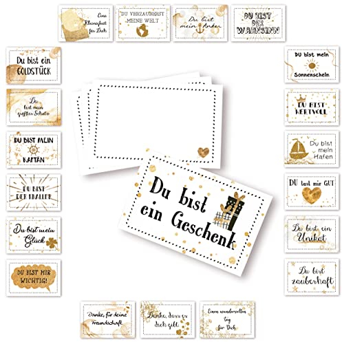 Sprüchekarten-Set, 20 Stück: Kleine Karten Sprüche Geschenk Set Liebe Motivationskarten, Glückskarten mit Sprüchen für jeden Tag, Affirmationskarten, Geschenk-Kärtchen Mann & Frau, 8,5 x 5,5 cm