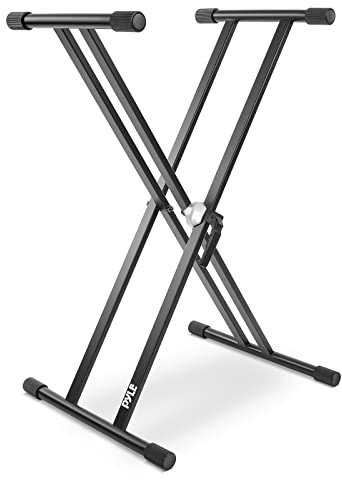 Pyle Keyboard Stand, Electronic Music Keyboard Piano Stand Double Braced X Frame Design shape legs for Maximum Stability, Height Adjustable 39-95cm, Rubber Grip Foot Grasp, Durable Sturdy Metal